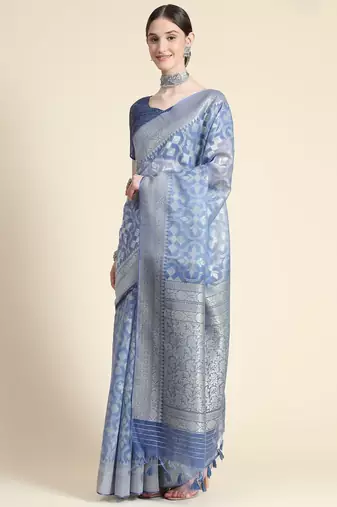 Ethnic Motifs Woven Design Zari Pure Linen Jamdani Saree