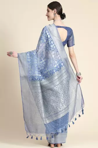 Ethnic Motifs Woven Design Zari Pure Linen Jamdani Saree