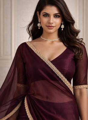 maroon color tissue ready to wear partywear saree 3