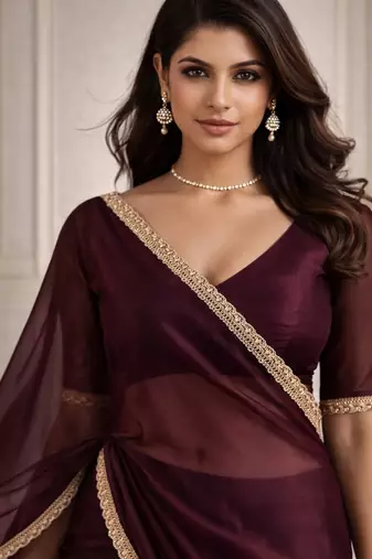 maroon color tissue ready to wear partywear saree