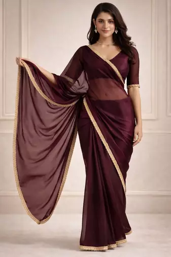 maroon color tissue ready to wear partywear saree