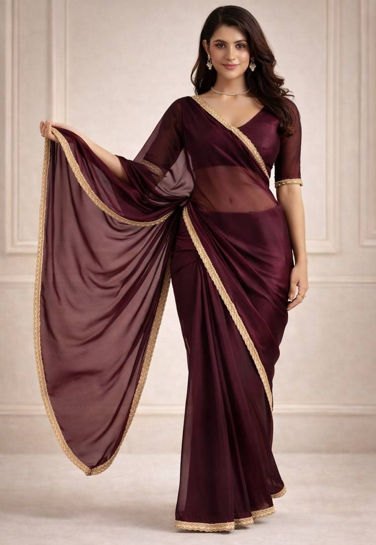 maroon color tissue ready to wear partywear saree