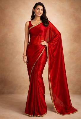 red color tissue ready to wear partywear saree 1