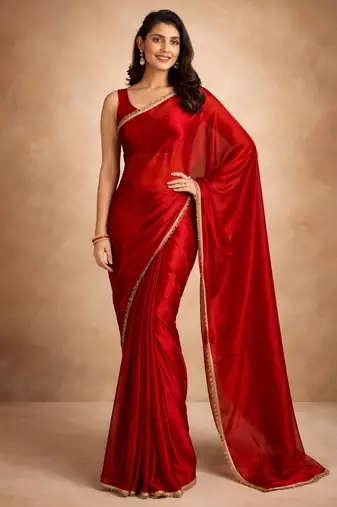 red color tissue ready to wear partywear saree