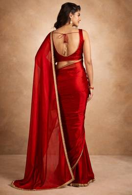 red color tissue ready to wear partywear saree 2
