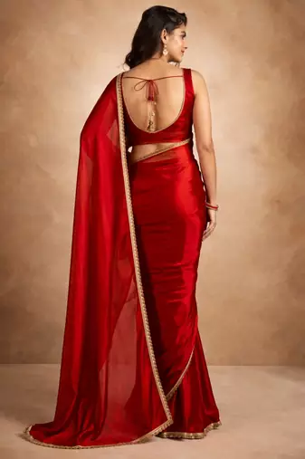 red color tissue ready to wear partywear saree