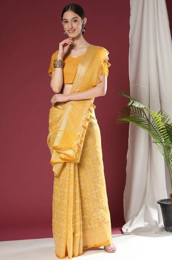 Woven Design Zari Pure Linen Jamdani Saree