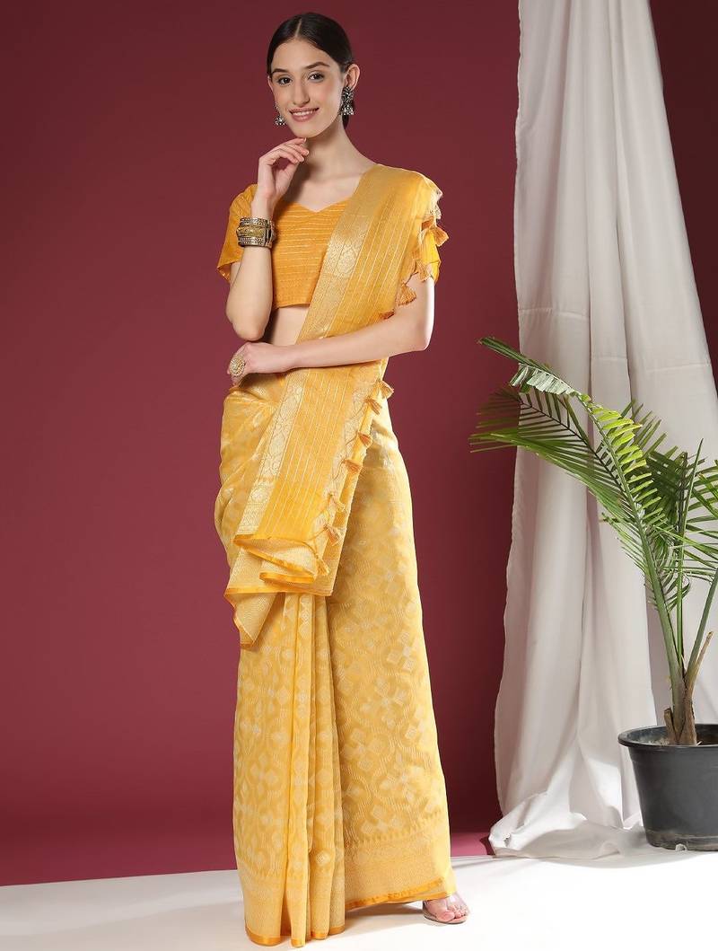 Woven Design Zari Pure Linen Jamdani Saree