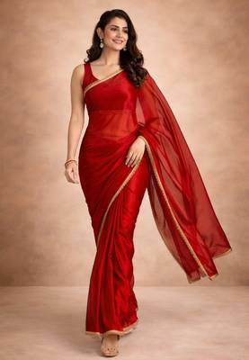 red color tissue ready to wear partywear saree 4