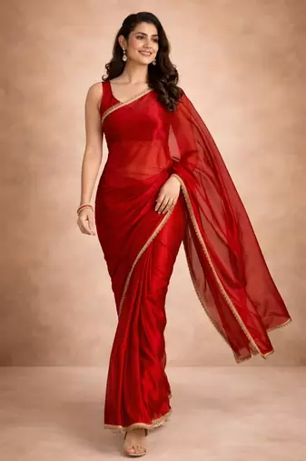 red color tissue ready to wear partywear saree