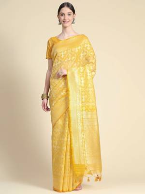 Woven Design Zari Pure Linen Jamdani Saree 2