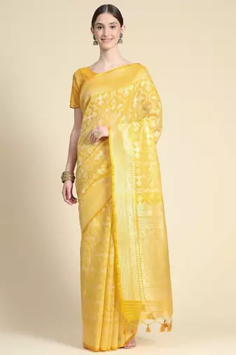 Woven Design Zari Pure Linen Jamdani Saree