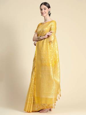 Woven Design Zari Pure Linen Jamdani Saree 3