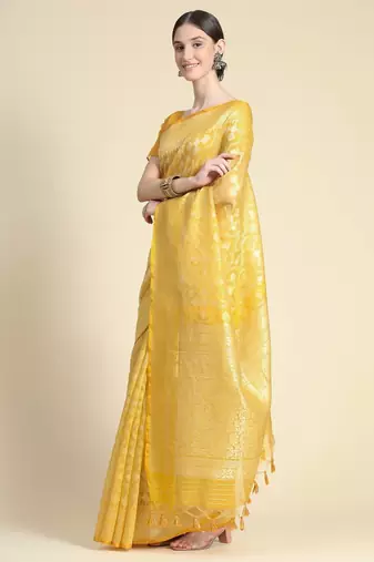 Woven Design Zari Pure Linen Jamdani Saree