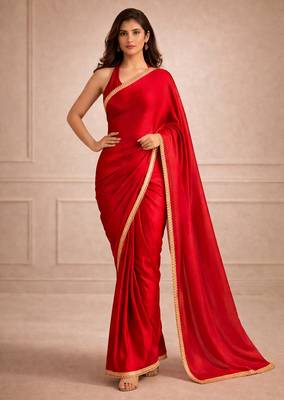 red color fendy ready to wear partywear saree 1