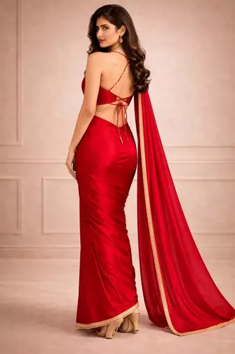red color fendy ready to wear partywear saree