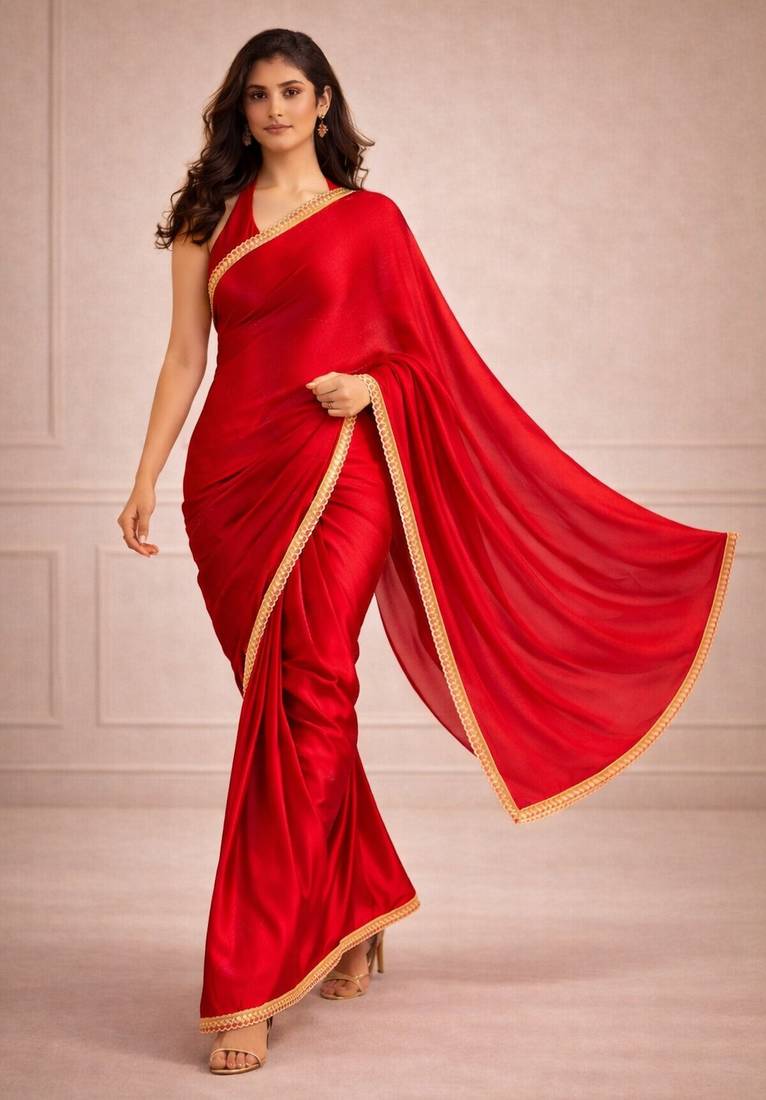red color fendy ready to wear partywear saree