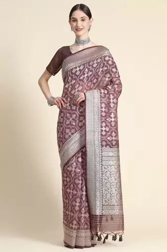 Ethnic Motifs Woven Design Zari Pure Linen Jamdani Saree