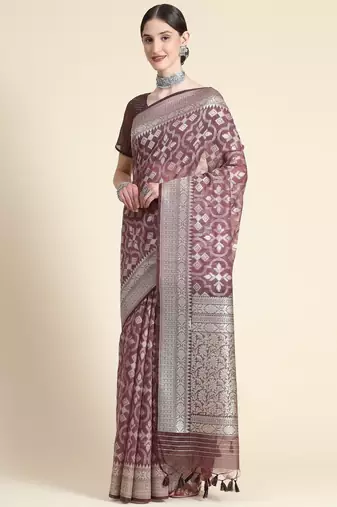 Ethnic Motifs Woven Design Zari Pure Linen Jamdani Saree