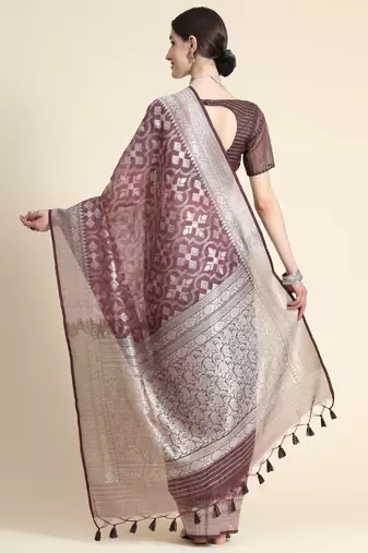 Ethnic Motifs Woven Design Zari Pure Linen Jamdani Saree