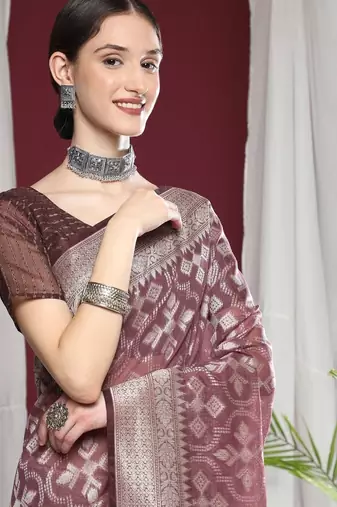 Ethnic Motifs Woven Design Zari Pure Linen Jamdani Saree
