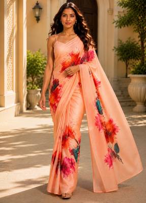 orange color cotton blend beautiful saree 1