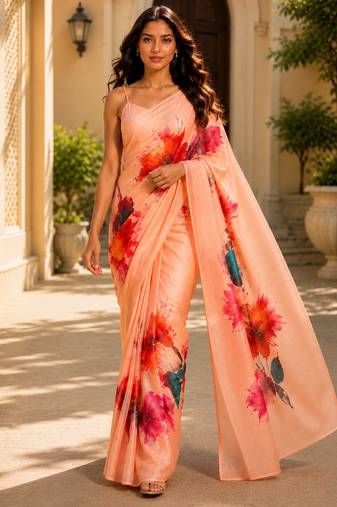 orange color cotton blend beautiful saree