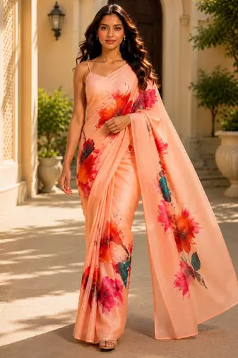 orange color cotton blend beautiful saree