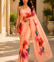 orange color cotton blend beautiful saree