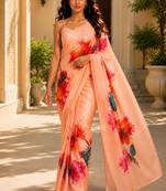orange color cotton blend beautiful saree