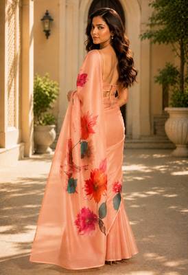 orange color cotton blend beautiful saree 2