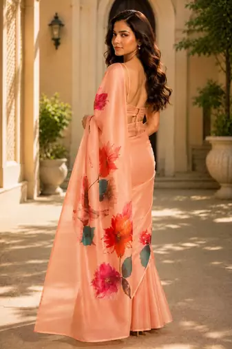 orange color cotton blend beautiful saree