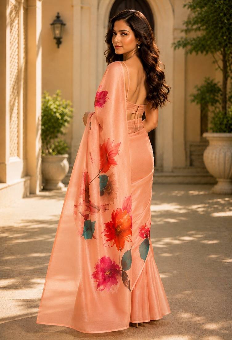 orange color cotton blend beautiful saree