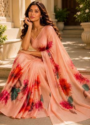 orange color cotton blend beautiful saree 5