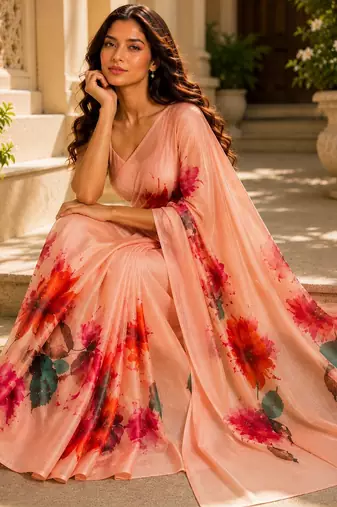 orange color cotton blend beautiful saree