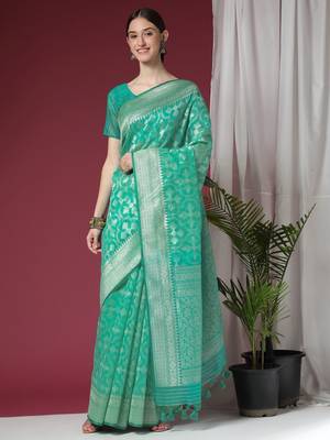 Woven Design Zari Pure Linen Jamdani Saree 1