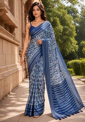 blue color cotton blend beautiful saree 1