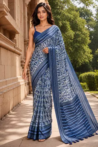blue color cotton blend beautiful saree