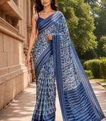 blue color cotton blend beautiful saree