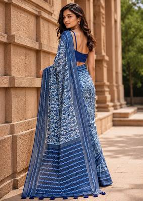 blue color cotton blend beautiful saree 2