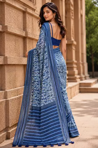 blue color cotton blend beautiful saree