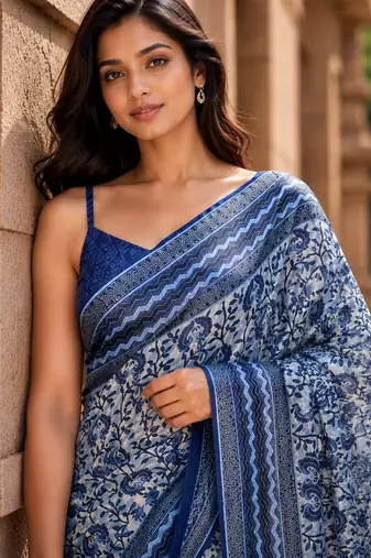 blue color cotton blend beautiful saree