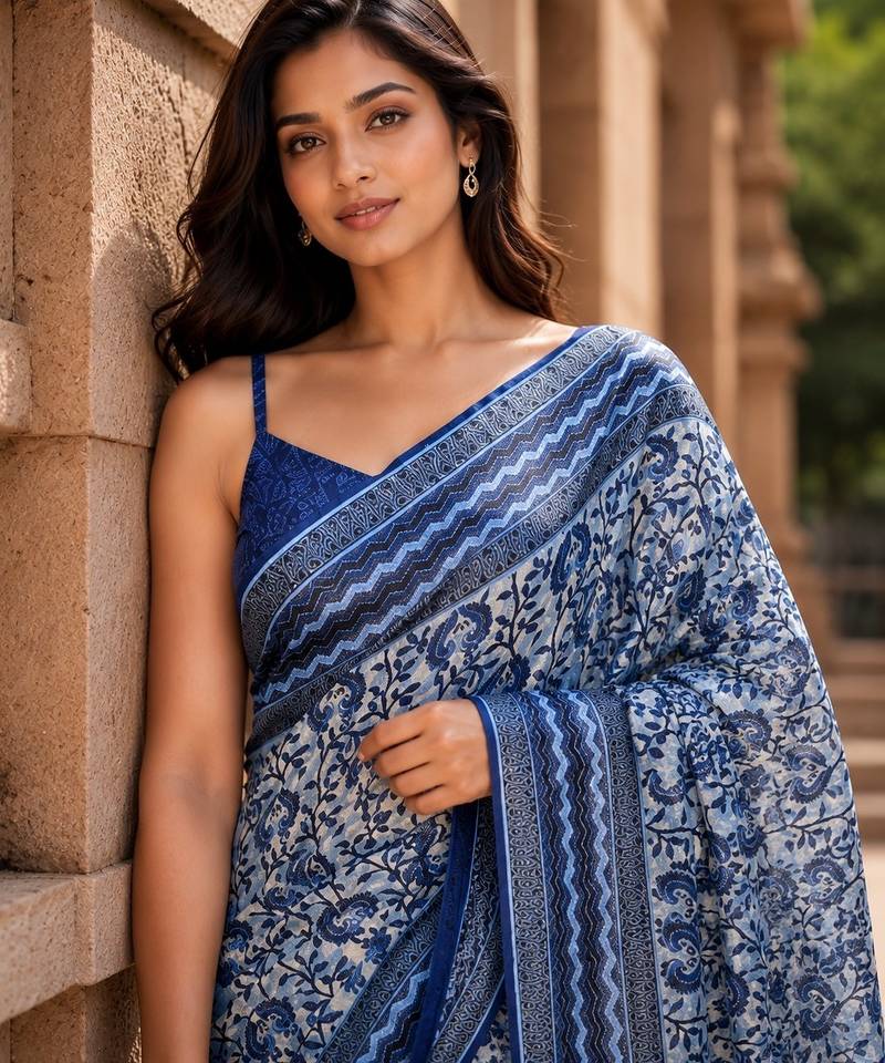 blue color cotton blend beautiful saree