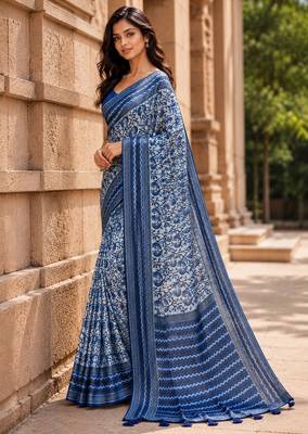 blue color cotton blend beautiful saree 4