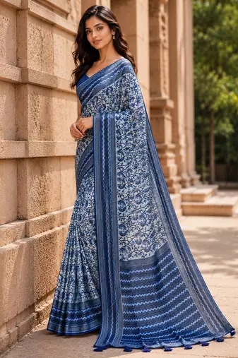 blue color cotton blend beautiful saree