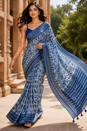blue color cotton blend beautiful saree