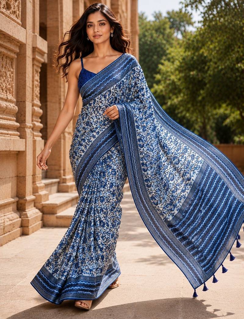 blue color cotton blend beautiful saree