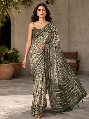 mahendi color cotton blend beautiful saree 1