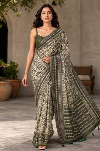 mahendi color cotton blend beautiful saree