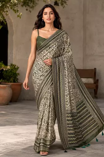 mahendi color cotton blend beautiful saree